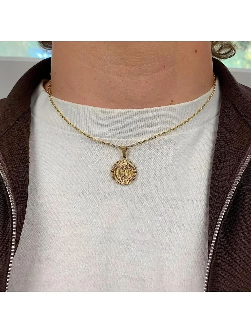 Cute Round Pendant Saint Marry Stainless Steel Gold Plated Circle Pendant y2k
